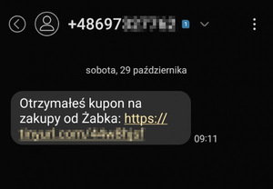Zrzut ekranu z otrzymaną wiadomością